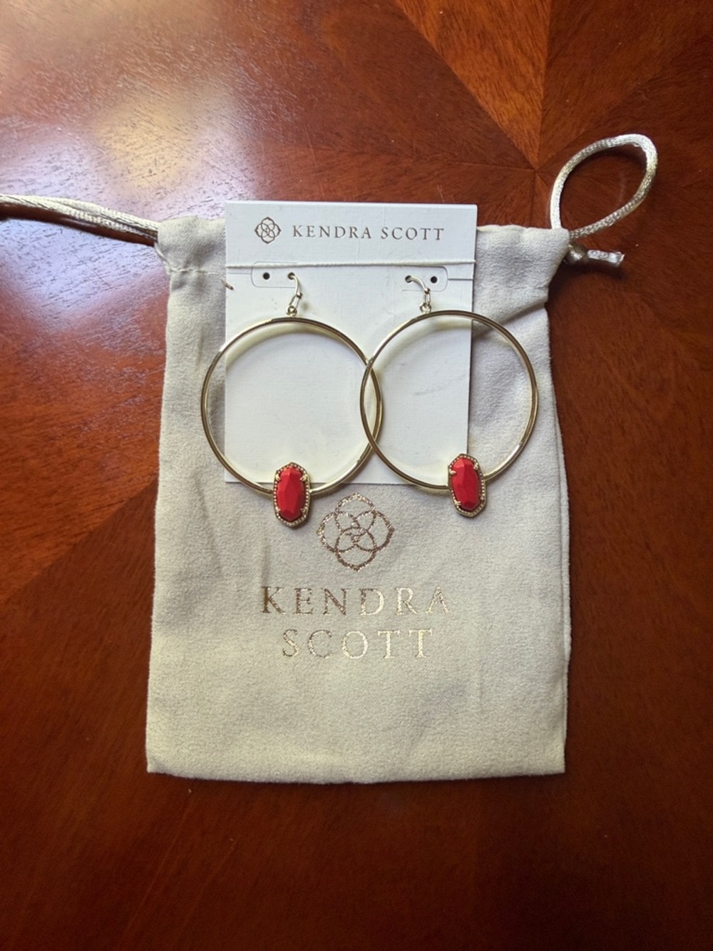 Kendra Scott Gold Hoop Earrings with Coral Pink Stone